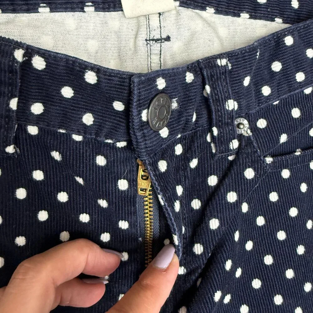 EUC Women's J.‎ CREW Corduroy Toothpick Pants Navy Polka Dot | Size 29